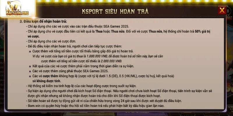 Vài yêu cầu cơ bản để nhận khuyến mãi baowin